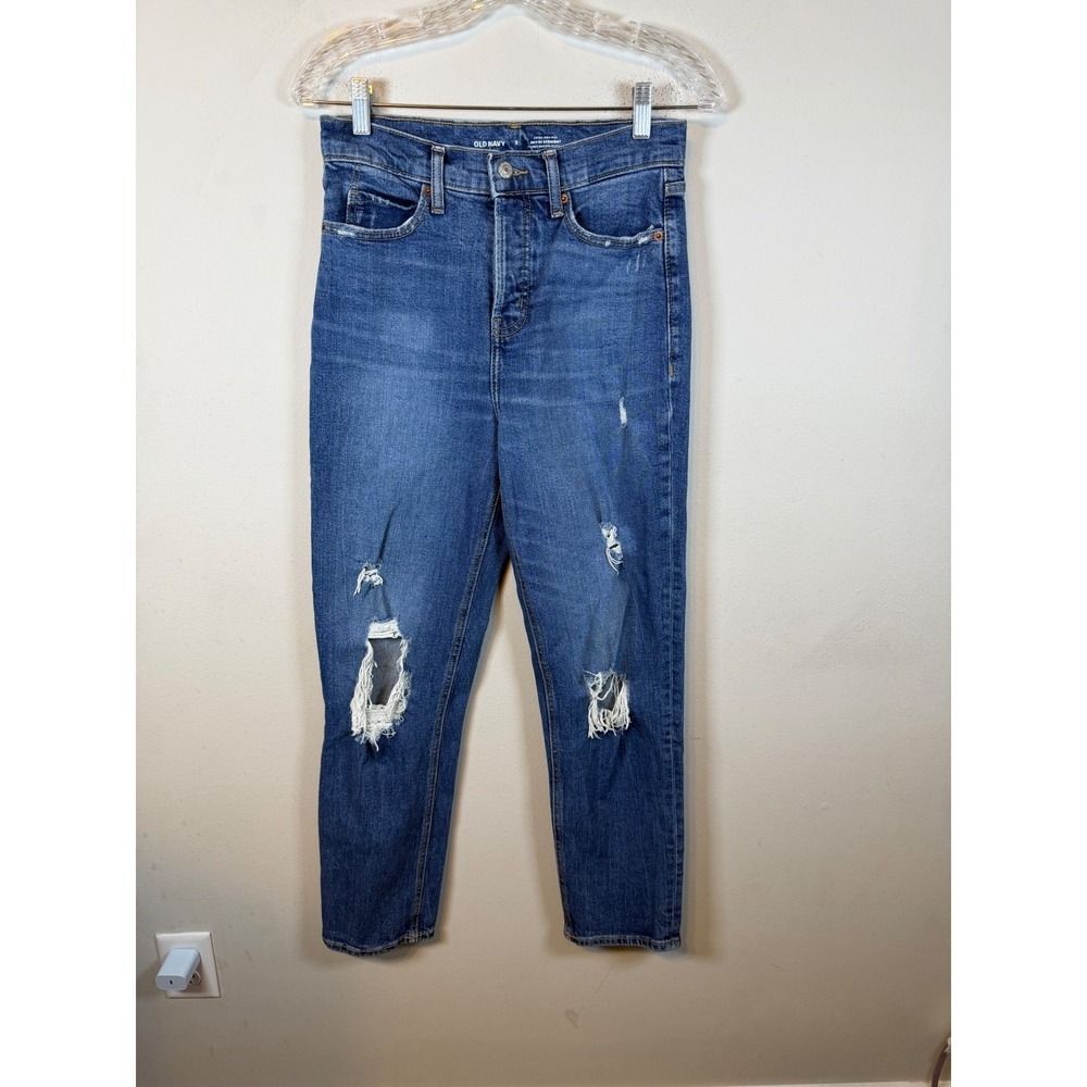 Old Navy Women Jeans Sky-Hi Straight Distressed Medium Wash 2